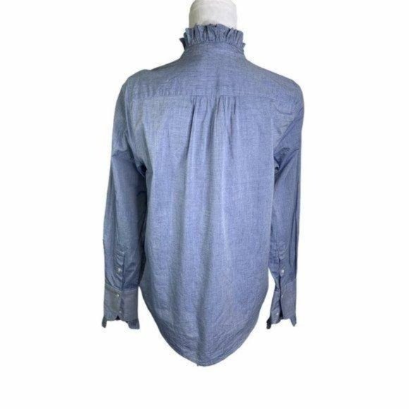 Joie Blue Melange Ruffle Mock Neck Long Sleeve Top - Picture 9 of 12